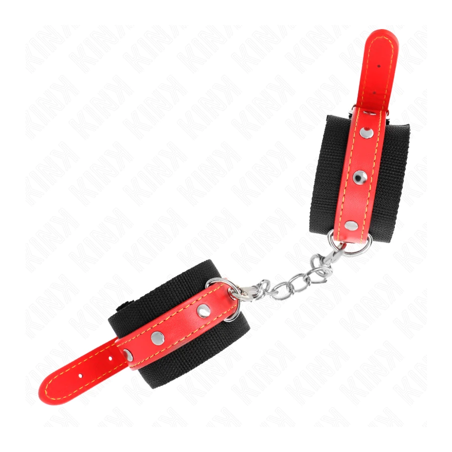 KINK - RESISTENZA DA POLSO IN NYLON NERO CON SIMILPELLE ROSSO REGOLABILE 19-24 CM X 5,5 CM